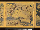 Album of Twelve Waka from Poetry Competition of Poets of Different Eras, Calligraphy traditionally attributed to Emperor Go-Yōzei (Japanese, 1571–1617) and eleven others, Album of twelve double leaves; ink on gold and silver decorated paper, Japan