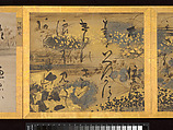 Album of Twelve Waka from Poetry Competition of Poets of Different Eras, Calligraphy traditionally attributed to Emperor Go-Yōzei (Japanese, 1571–1617) and eleven others, Album of twelve double leaves; ink on gold and silver decorated paper, Japan