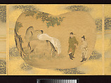 Album of Fan-Shaped Paintings of Figures, Birds and Flowers, Kano Tsunenobu (Japanese, 1636–1713), Album of twelve double leaves; ink and color on silk, Japan