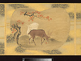 Album of Fan-Shaped Paintings of Figures, Birds and Flowers, Kano Tsunenobu (Japanese, 1636–1713), Album of twelve double leaves; ink and color on silk, Japan