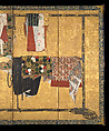 Whose Sleeves? (Tagasode), Pair of six-panel folding screens; ink, color, and gold on gilt paper, Japan