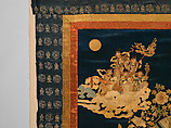 Manjushri, the Bodhisattva of Transcendent Wisdom, Silk appliqué with damask, satin, brocade, and leather substrate with silver finish and embroidery with silk cord, China