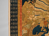 Manjushri, the Bodhisattva of Transcendent Wisdom, Silk appliqué with damask, satin, brocade, and leather substrate with silver finish and embroidery with silk cord, China