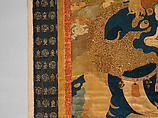 Manjushri, the Bodhisattva of Transcendent Wisdom, Silk appliqué with damask, satin, brocade, and leather substrate with silver finish and embroidery with silk cord, China