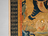 Manjushri, the Bodhisattva of Transcendent Wisdom, Silk appliqué with damask, satin, brocade, and leather substrate with silver finish and embroidery with silk cord, China