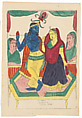 Krishna and Radha, Becharam Das Dutta, Lithograph printed in black, with watercolor and selectively applied glaze, West Bengal, Calcutta, Kalighat