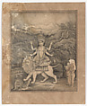 Goddess Jagadhatri, Krishnahari Das, Lithograph, printed in black, West Bengal, Calcutta