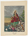 Goddess Laksmi, Lithograph, printed in black and hand-coloring with watercolor and selectively applied glaze, West Bengal, Calcutta