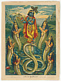Krishna subduing Kaliya, Color lithograph, West Bengal, Calcutta