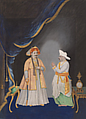 Maharaja Serfoji II accompanied by his Minister, Opaque watercolor with raised gold on paper, India, Thanjavur, Tamil Nadu