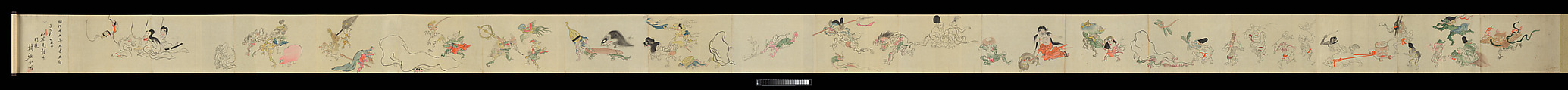 The Night Parade of One Hundred Demons, Tachibana Gadō 橘雅堂 (Japanese, active late 19th century), Handscroll; ink and color on paper, Japan