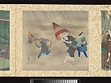 Artisans, Beauties, and Annual Events, Toyohara Kunichika (Japanese, 1835–1900), Thirty paintings mounted as an accordion album; ink, color, gold and gold flecks on silk, Japan