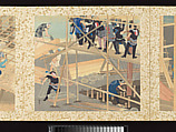 Artisans, Beauties, and Annual Events, Toyohara Kunichika (Japanese, 1835–1900), Thirty paintings mounted as an accordion album; ink, color, gold and gold flecks on silk, Japan