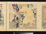 Artisans, Beauties, and Annual Events, Toyohara Kunichika (Japanese, 1835–1900), Thirty paintings mounted as an accordion album; ink, color, gold and gold flecks on silk, Japan