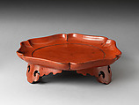Round Negoro Tray (Ashitsuki-ban) with Three Feet, Wood with coatings of red over black lacquer (Negoro ware), Japan