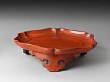 Round Negoro Tray (Ashitsuki-ban) with Three Feet, Wood with coatings of red over black lacquer (Negoro ware), Japan