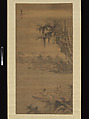 Fisherman viewing the moon, Ye Guang (Chinese, active late 16th–early 17th century), Hanging scroll; ink and color on silk, China