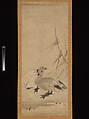 Monk Zhaozhou and Dog, with Geese and Mynah, Unkoku Tōeki (Japanese, 1591–1644), Set of three hanging scrolls; ink on paper, Japan