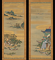 Yueyang Pavilion, Kanō Isen’in Naganobu 狩野伊川院栄信 (Japanese, 1775–1828), Pair of hanging scrolls; ink and color on silk, Japan