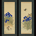 Irises, Suzuki Kiitsu 鈴木基一 (Japanese, 1796–1858), Diptych of hanging scrolls; ink and color on silk, Japan