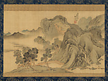 Landscape in Light Colors, Yosa Buson (Japanese, 1716–1783), Hanging scroll; ink and light color on silk, Japan