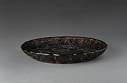 Foliated dish with four birds and flowers, Carved black lacquer, China