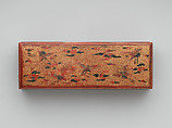 Rectangular writing box with decoration of clouds and cranes, Red lacquer with engraved gold and litharge painting, Japan (Ryūkyū Islands)