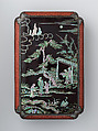 Presentation box with figures in a landscape, Black lacquer with mother-of-pearl inlay and red-lacquered basketry panels, Japan (Ryūkyū Islands)