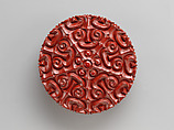 Incense box with guri pattern, Carved wood with red and black lacquer (Kamakura-bori), Japan