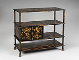 Shelf for Cosmetic Boxes (Kurodana) with Wild Grapevine and Family Crest, Lacquered wood with gold, silver hiramaki-e, Japan