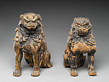 Guardian Lion-Dogs, Japanese cypress with lacquer, gold leaf, and color, Japan
