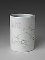 Brush Holder, Porcelain painted with ink over a white glaze (Dehua ware), China