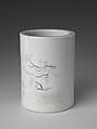 Brush Holder, Porcelain painted with ink over a white glaze (Dehua ware), China