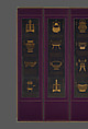 Ancient Ritual Bronzes, Ten-panel folding screen; gold silk embroidery on indigo satin, Korea
