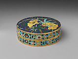 Covered box with hibiscus and grapevines, Cloisonné enamel, China