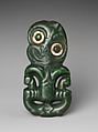 Greenstone pendant, Nephrite jade (pounamu), shell, pigment, and wax, Maori; Aotearoa New Zealand