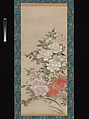 Peonies, Fukae Roshū 深江蘆舟 (Japanese, 1699–1757), Panel of a folding screen remounted as a hanging scroll; ink, color and gold on paper, Japan