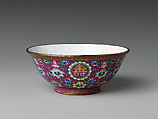 Bowl with auspicious emblems (one of a pair), Painted enamel on copper alloy, China