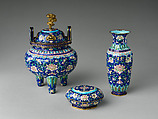 Tool bottle (from incense set), Painted enamel on copper alloy, China