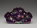 Lotus-leaf formed tray with flowers and fruits, Painted enamel on copper alloy, China