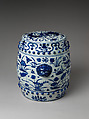 Garden seat with scene of a lotus pond, Porcelain painted in underglaze cobalt blue (Jingdezhen ware), China