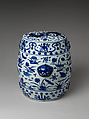 Garden seat with scene of a lotus pond, Porcelain painted in underglaze cobalt blue (Jingdezhen ware), China