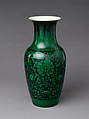Vase with floral scrolls, Porcelain painted in green enamel over black ground (Jingdezhen ware), China