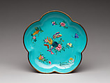 Lobed dish with flowers, fruits, and insects, Painted enamel on copper alloy, China