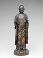 Jizō, Bodhisattva of the Earth Store (Kshitigarbha), Kaikei (Japanese, active 1183–1223), Lacquered Japanese cypress, color, gold, cut gold, and inlaid crystal, Japan