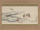 Wild Geese and Water, Katsushika Hokusai (Japanese, Tokyo (Edo) 1760–1849 Tokyo (Edo)), Hanging scroll; ink and color on paper, Japan
