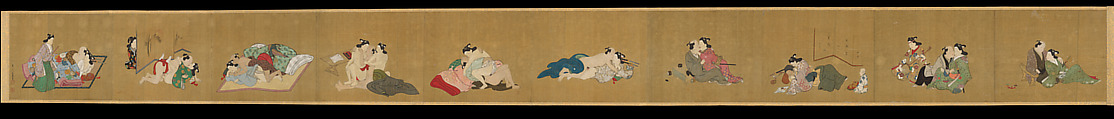 Handscroll of Ten Homoerotic (Nanshoku) Scenes, Miyagawa Chōshun 宮川長春 (Japanese, 1683–1753), Handscroll; ink and colors on silk, Japan