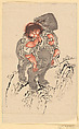 Sakata Kintoki Riding on Bear's Back, Katsushika Hokusai  Japanese, Ink and red color on paper, Japan