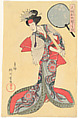 Konami of the Kurahashiya in the Front Group of Musicians (Saki-bayashi), from the series Costume Parade of the Shinmachi Quarter in Osaka (Ōsaka Shinmachi nerimono), Yanagawa Shigenobu 柳川重信 Japanese, Woodblock print (nishiki-e); ink and color on paper; vertical ōban, Japan