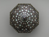 Octagonal vessel with cover decorated with peonies, Sohn Daehyun (Korean, born 1949), Ottchil lacquer, red pine, hemp, red clay, and mother-of-pearl, Korea
